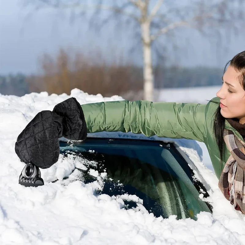 Car Ice Scraper Mitt – Waterproof Snow Brush & Warm Glove