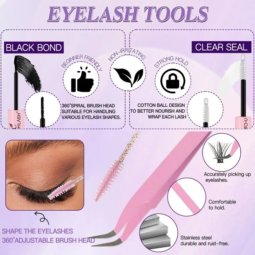 Waterproof Lash Extension Glue Kit – Clusters & Remover