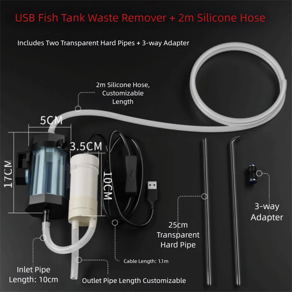 USB Aquarium Water Changer 280GPH – Vacuum Gravel Cleaner