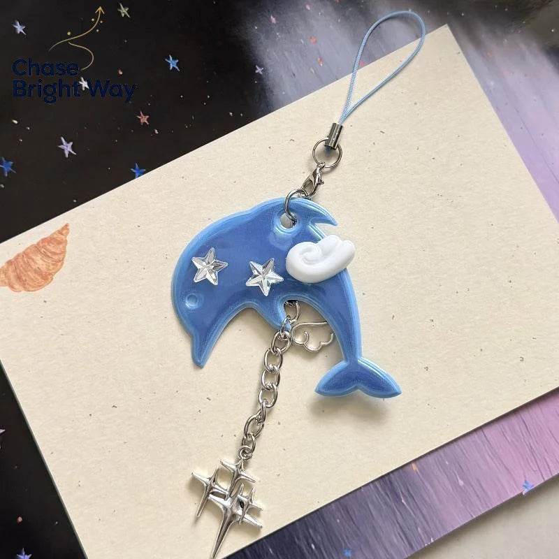 Y2K Dolphin Keychain – Vintage Resin Bag Charm Pendant