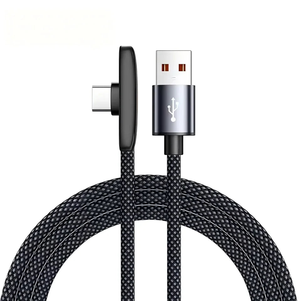 100W USB-A to USB-C 90° Fast Charging Braided Cable | 6A