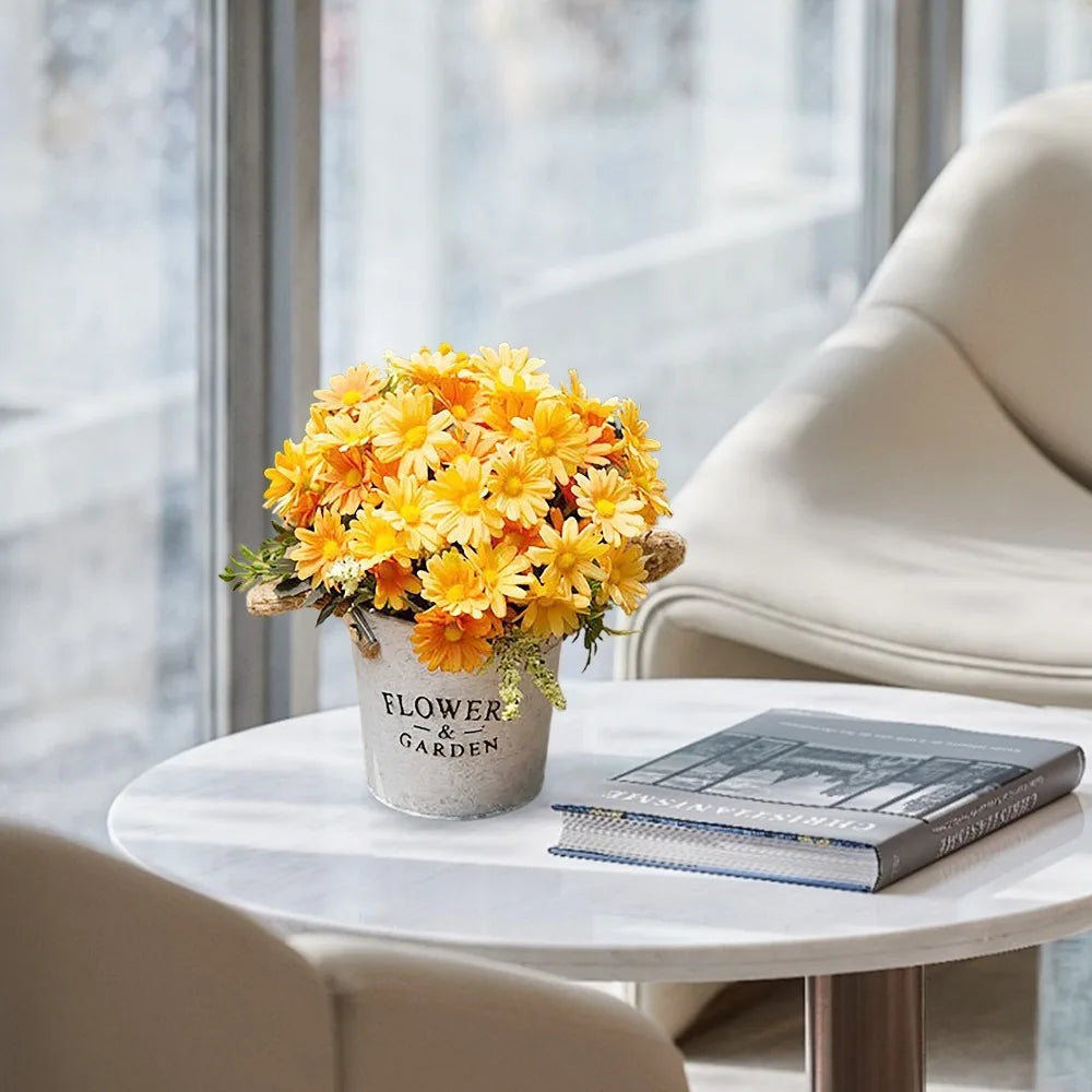Silk Potted Artificial Daisy Flowers – Orange Fall Home Decor