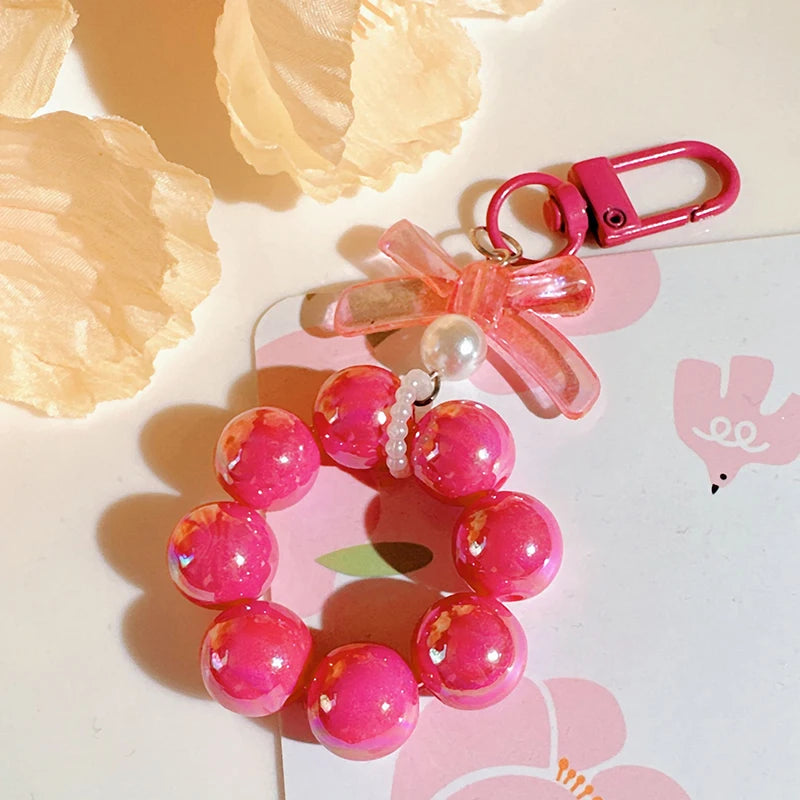 Candy Bow Beaded Wrist Strap Phone Charm & Keychain