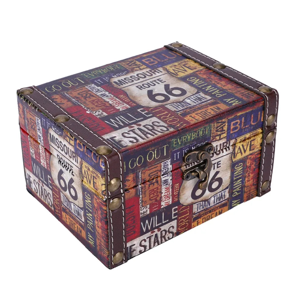 Vintage Route 66 Wooden Trinket & Jewelry Storage Box