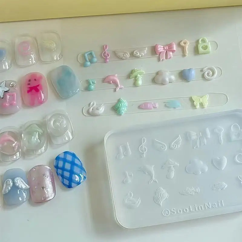 Y2K Silicone Nail Art Mold – Dolphin, Puppy & Bowknot DIY