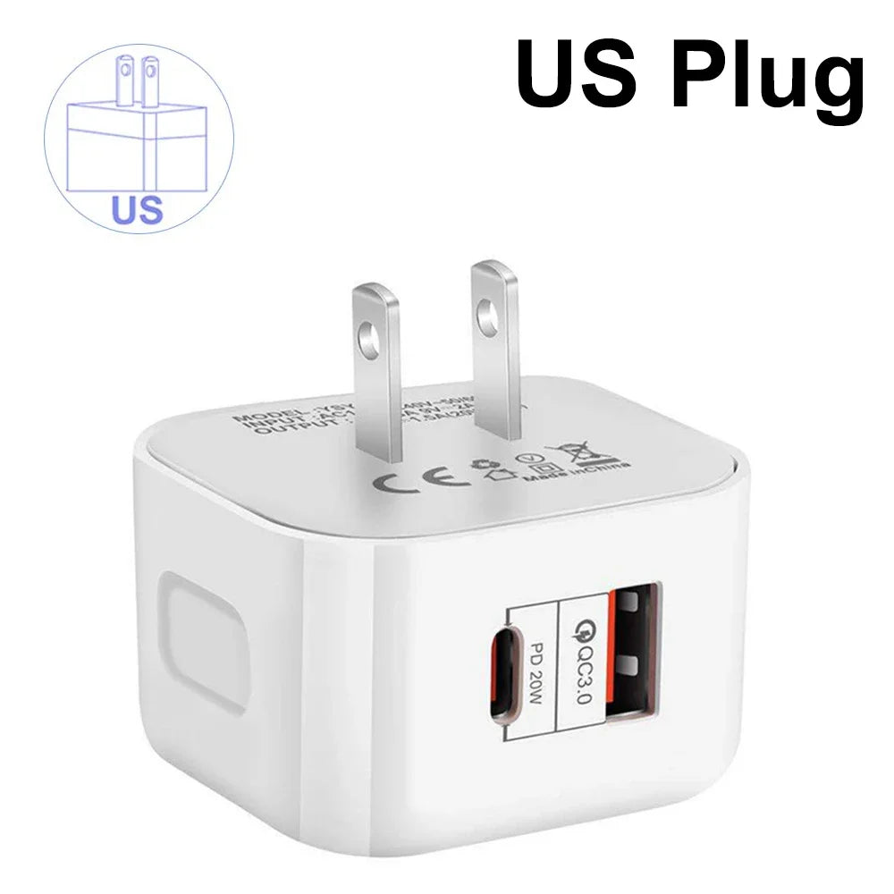 20W PD Dual Port USB-C Fast Wall Charger – EU/US/UK Plug