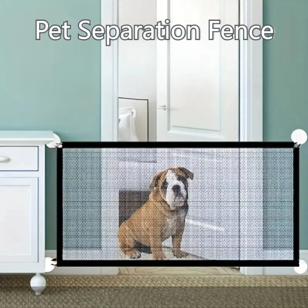 Foldable Dog Barrier Fence with Hooks – Breathable Mesh Pet Gate