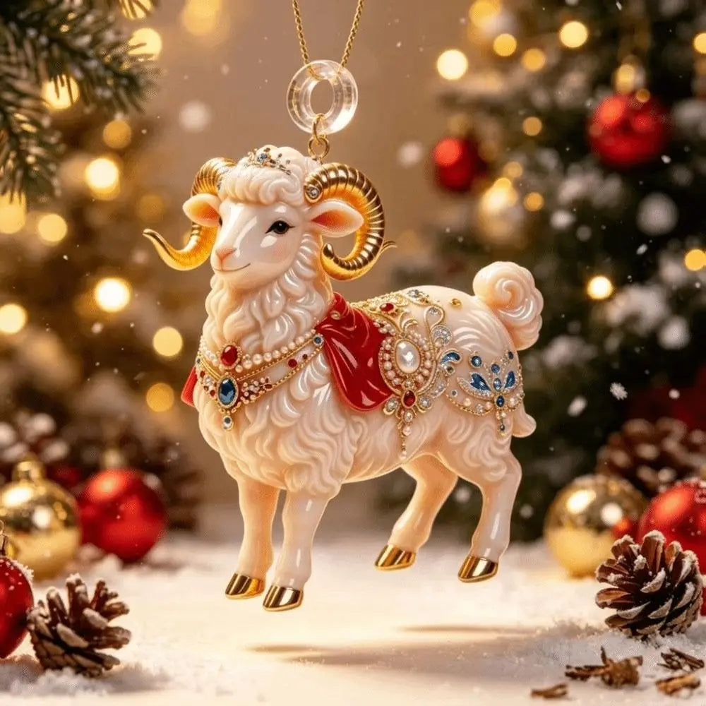 Rhinestone Goat Hanging Ornament – Acrylic Holiday Pendant
