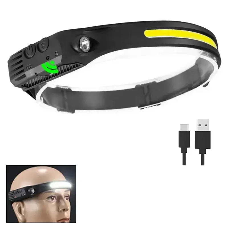 USB Rechargeable COB LED Sensor Headlamp – Camping & Fishing