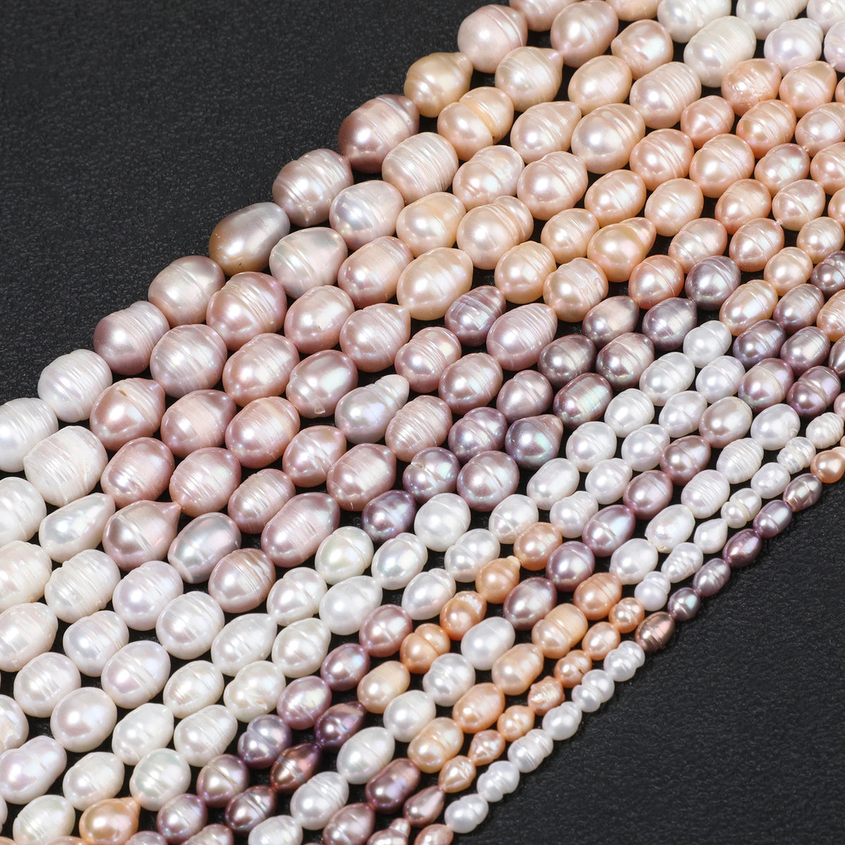 Natural Freshwater Pearl Loose Beads – Pink White Purple Rice Shape