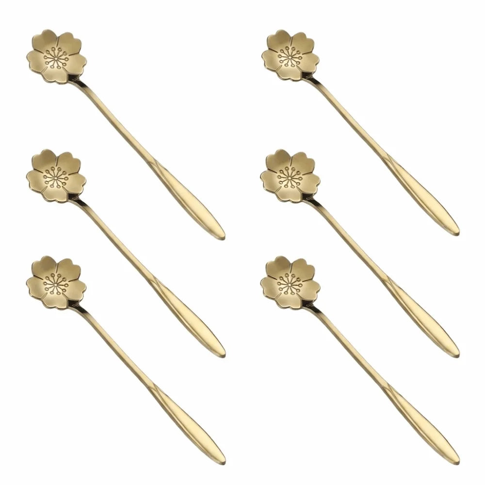 6-Pack Flower Long Handle Stainless Steel Spoons – Coffee & Tea