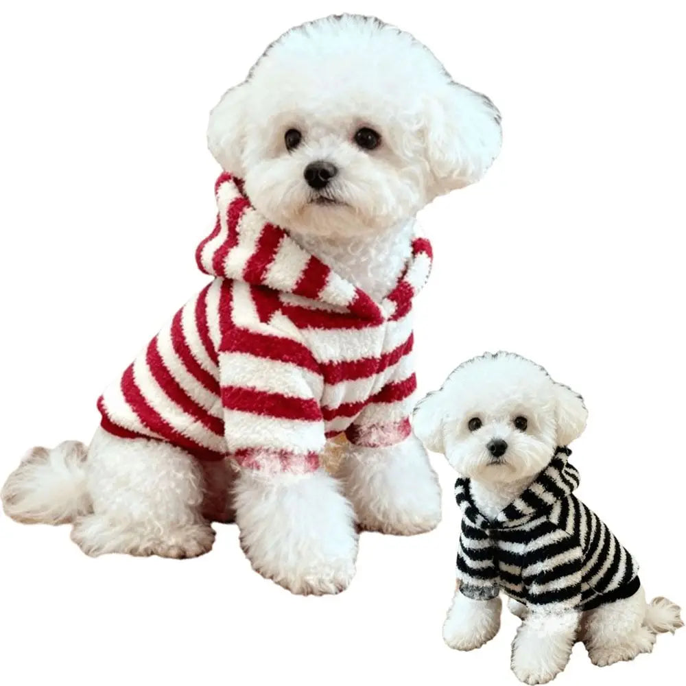 Fleece Dog Sweatshirt with Hat – Striped Winter Puppy Hoodie
