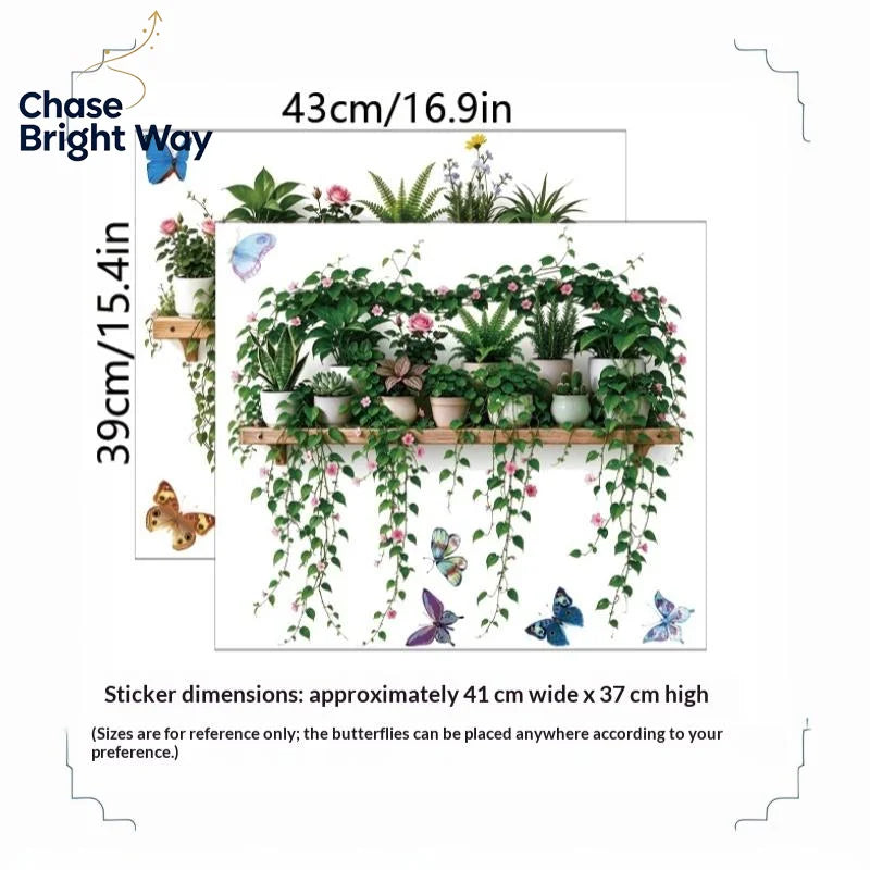 Green Plant & Butterfly Wall Decals – Removable Self-Adhesive