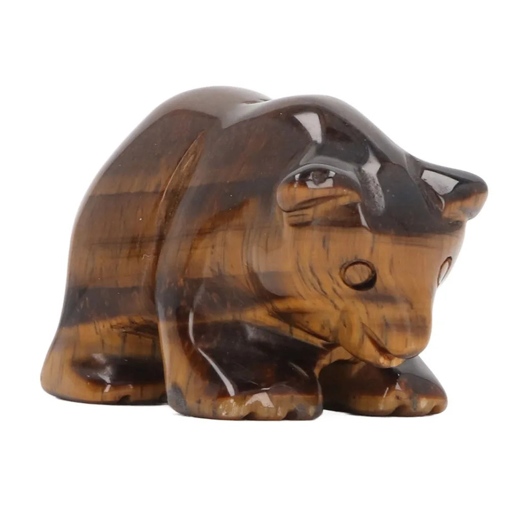 Tiger Eye Crystal Bear Figurine – Hand-Carved Stone Statue 1.5in