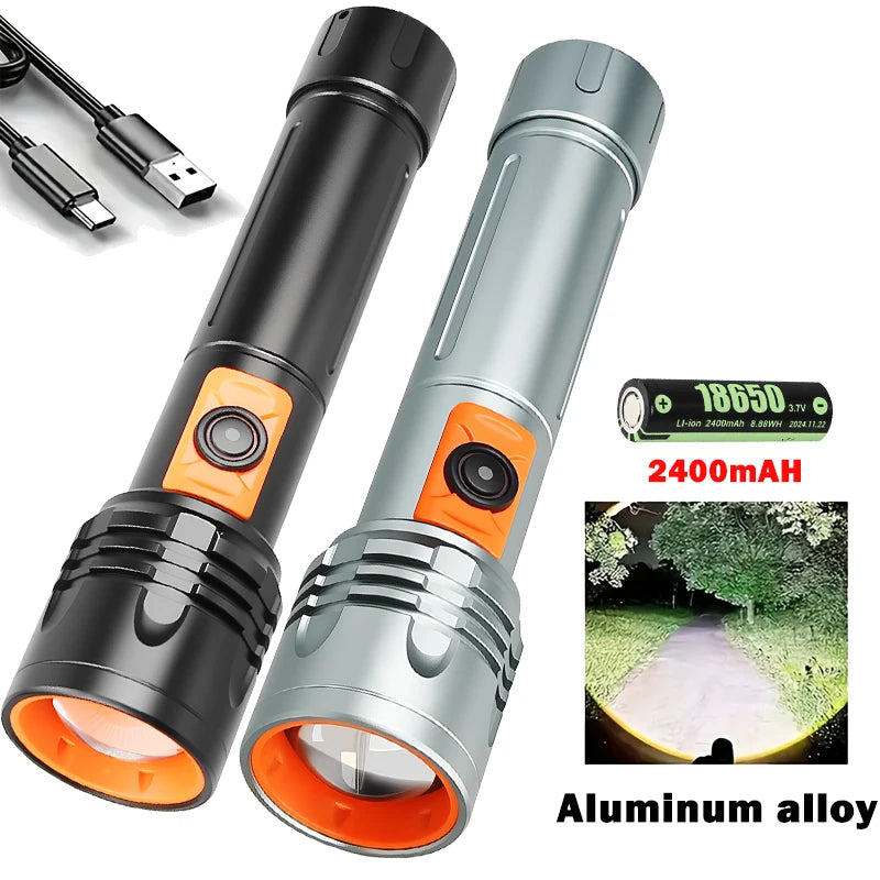 Zoomable LED Flashlight USB-C Rechargeable Aluminum Torch