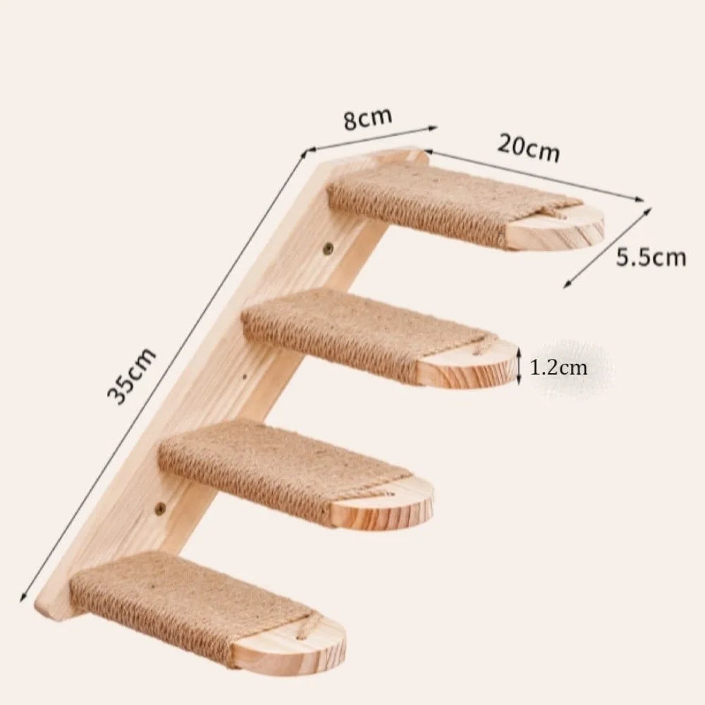 Wall-Mounted Cat Climbing Shelves – Sisal Wood Scratcher