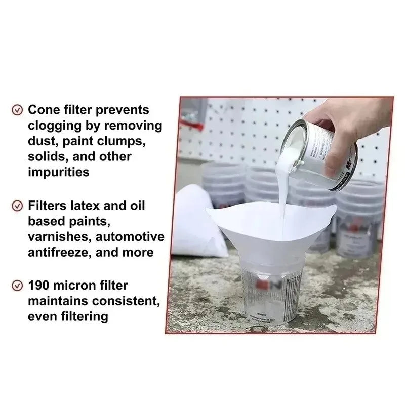 190 Micron Paint Spray Filter Funnels – Nylon Mesh, 10/100 Pack