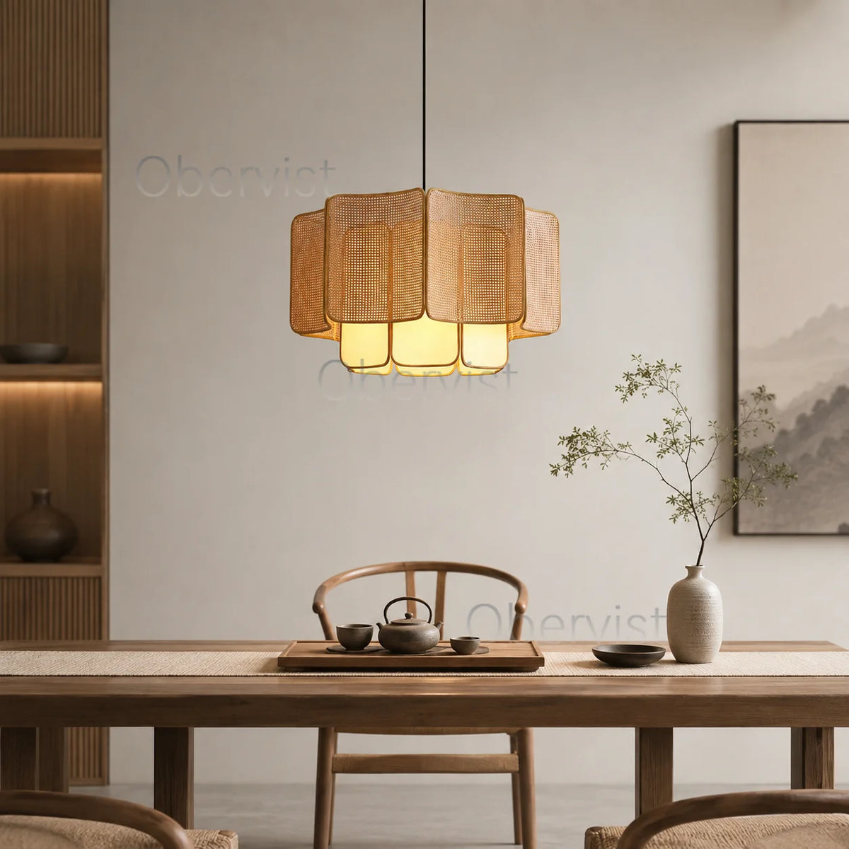 Wabi Sabi Rattan Pendant Light – Boho Hanging Ceiling Lamp