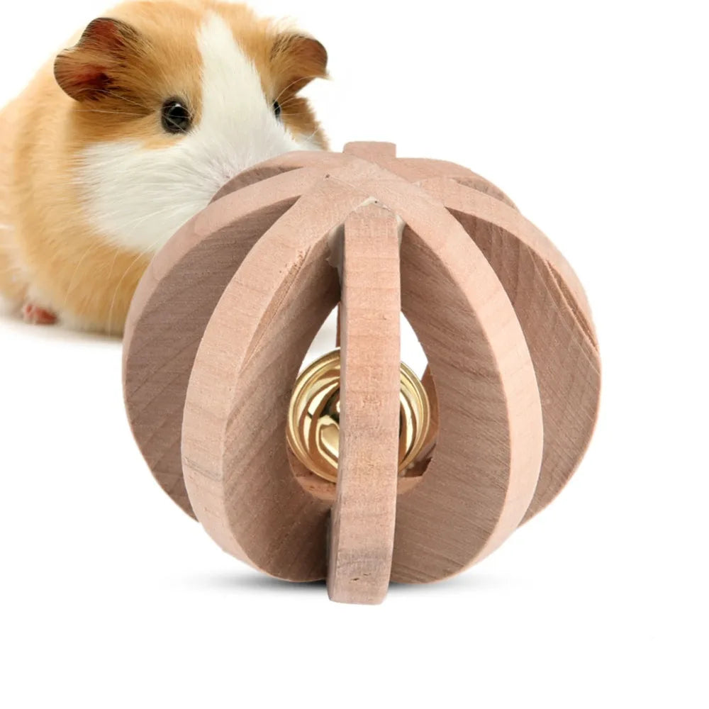 Wooden Bell Ball Chew Toy for Hamsters, Rabbits & Small Pets