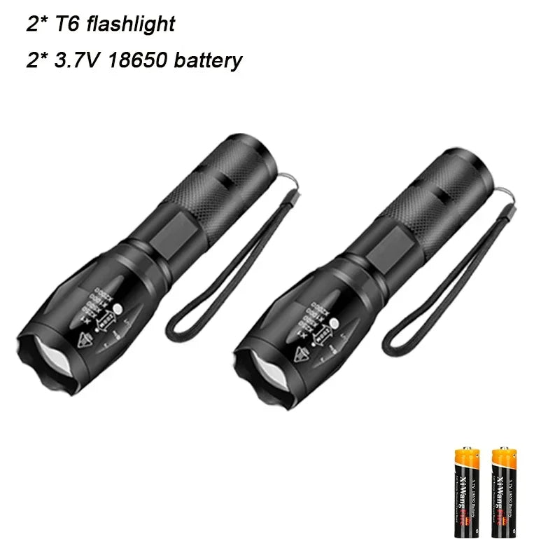 T6 LED Flashlight 1000 Lumen Zoomable 5-Mode Waterproof Torch