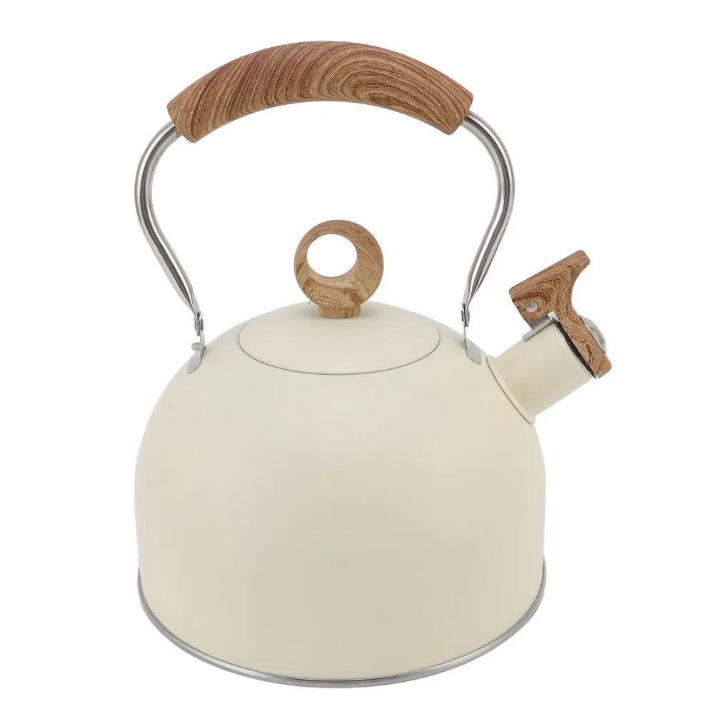 Stainless Steel Whistling Tea Kettle 2.5L – Beige & Purple