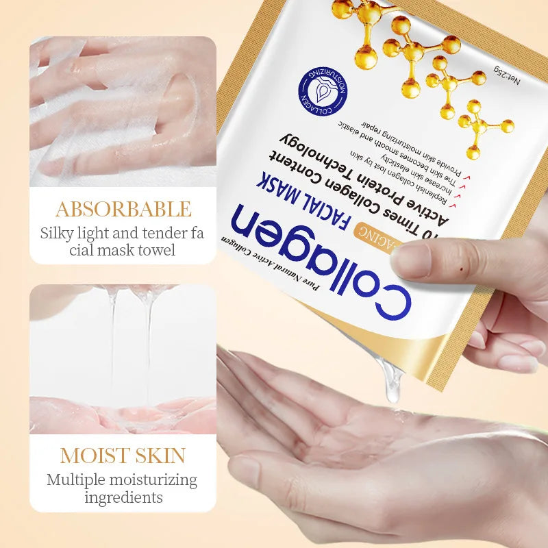 10-Pack Collagen Sheet Face Masks – Hydrating Skincare