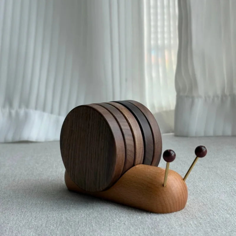 Wooden Snail Coaster & Trivet – Magnetic Heat Insulation Pad