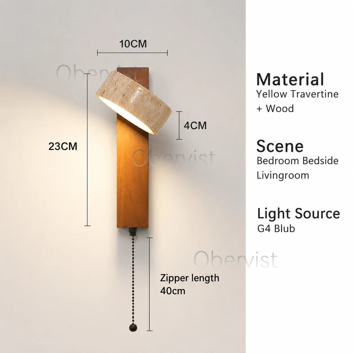 Wabi Sabi Travertine Wood Wall Sconce – Rotatable LED Light