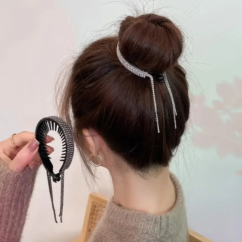 Women's Rhinestone Tassel Hair Claw Clips & Headband