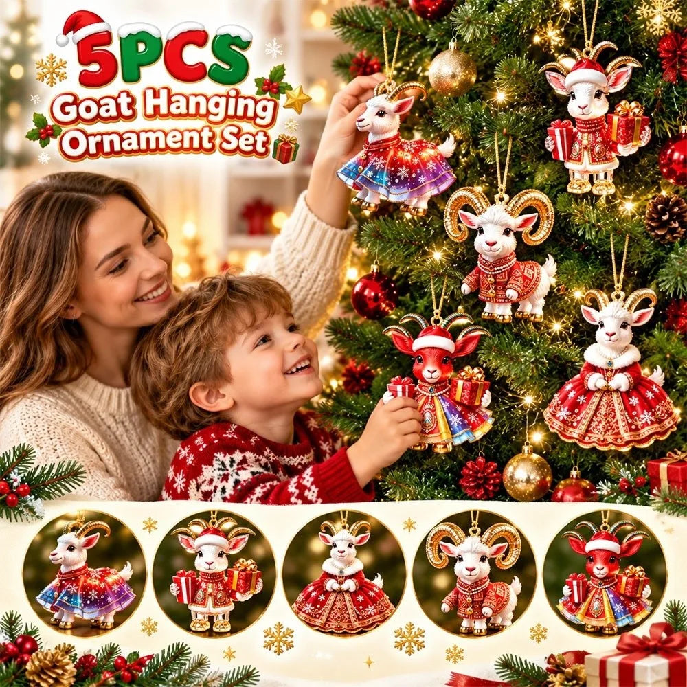 Rhinestone Goat Christmas Ornaments – 5-Pack Acrylic Pendants