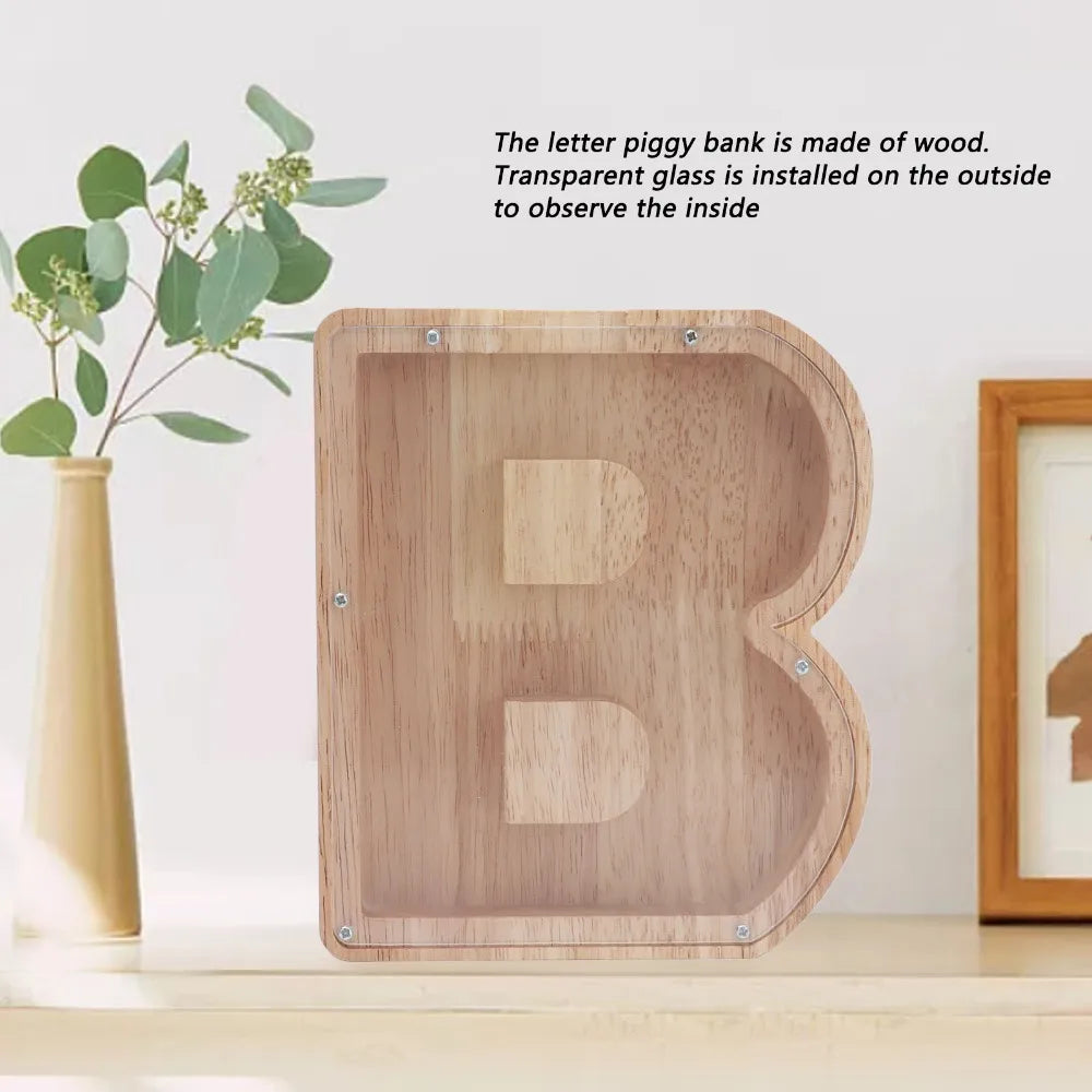Wooden Letter B Piggy Bank – Alphabet Coin & Money Box