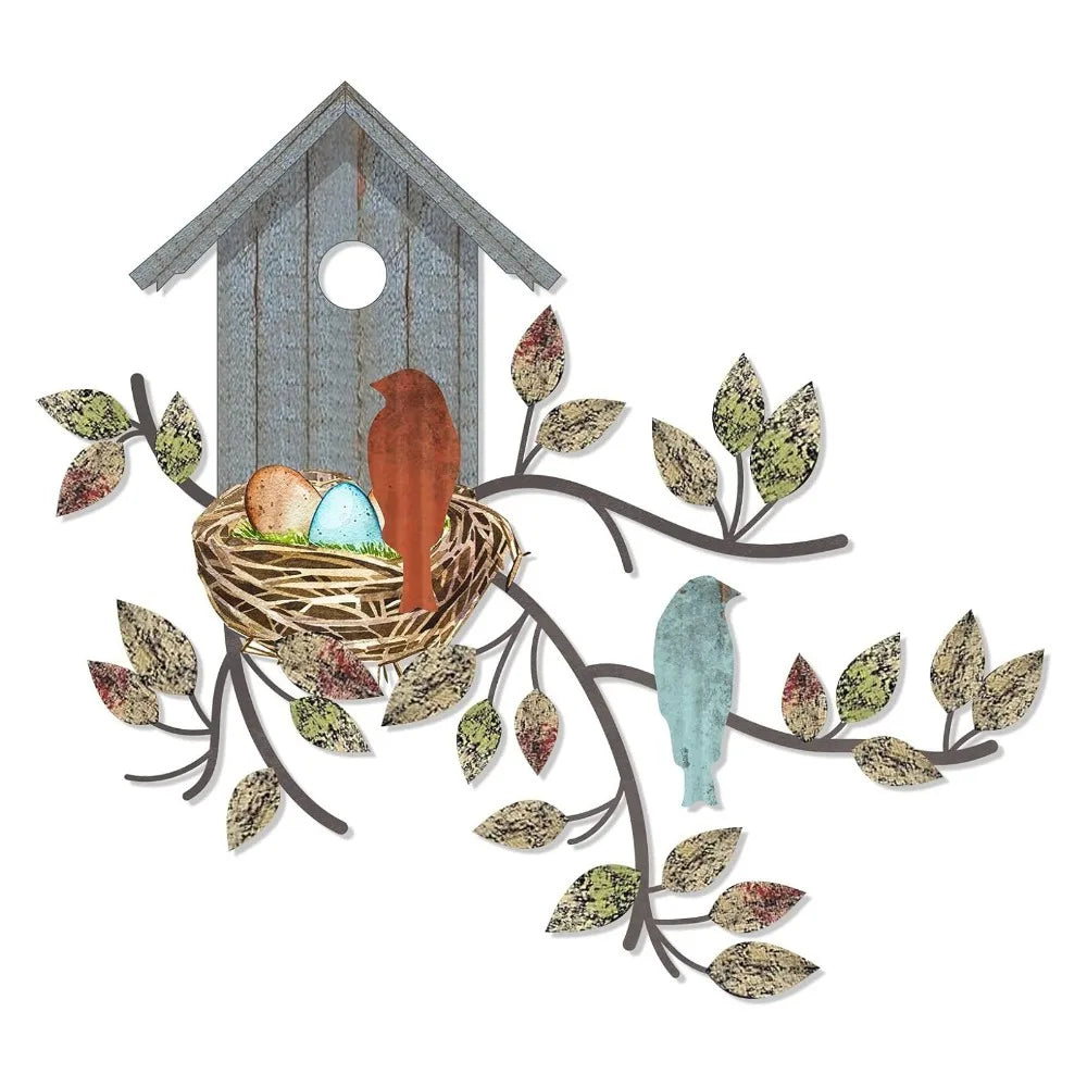 Rustic Metal Wall Art – Birds & Tree Branch Hanging Décor