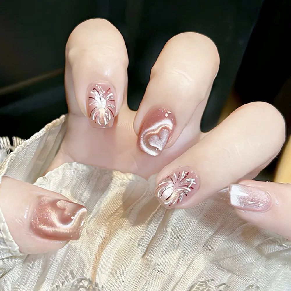 30-Pack Short Ballerina False Nails – French Cat Eye DIY Tips