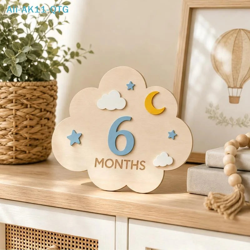 Wooden Baby Monthly Milestone Marker Set | Cloud Photo Prop