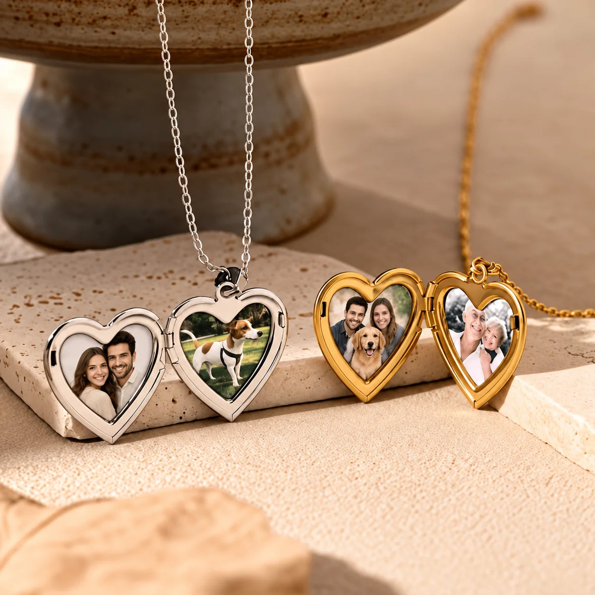 Custom Heart Locket Necklace – Engravable Stainless Steel Photo Pendant
