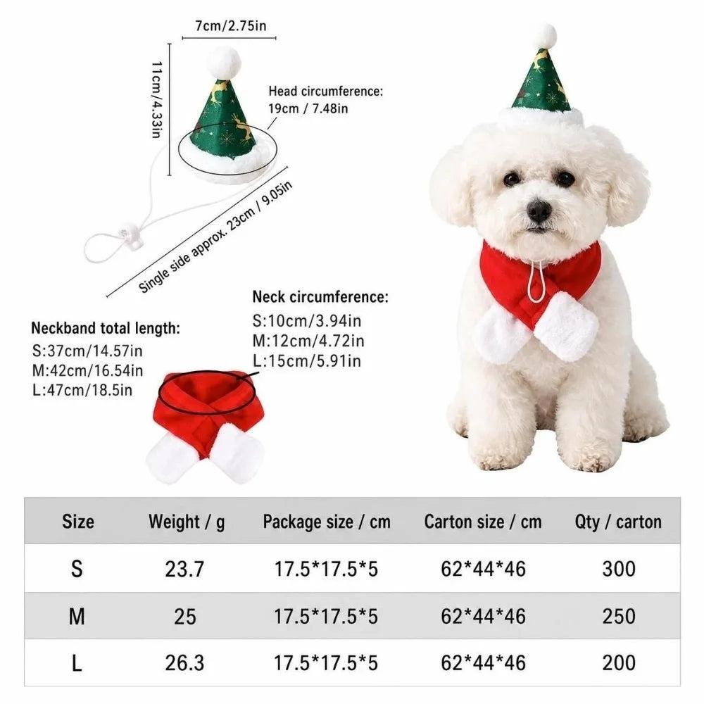 Christmas Dog & Cat Scarf Hat Set – 2-Piece Winter Pet Collar