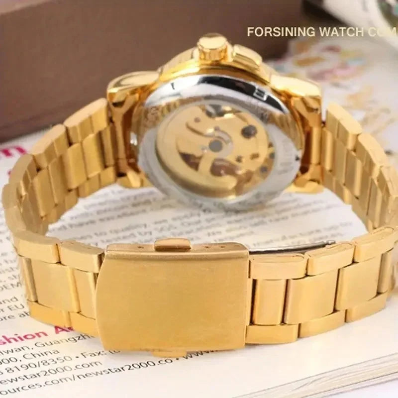 Women's Heart-Shaped Automatic Watch – Gold Hollow Dial