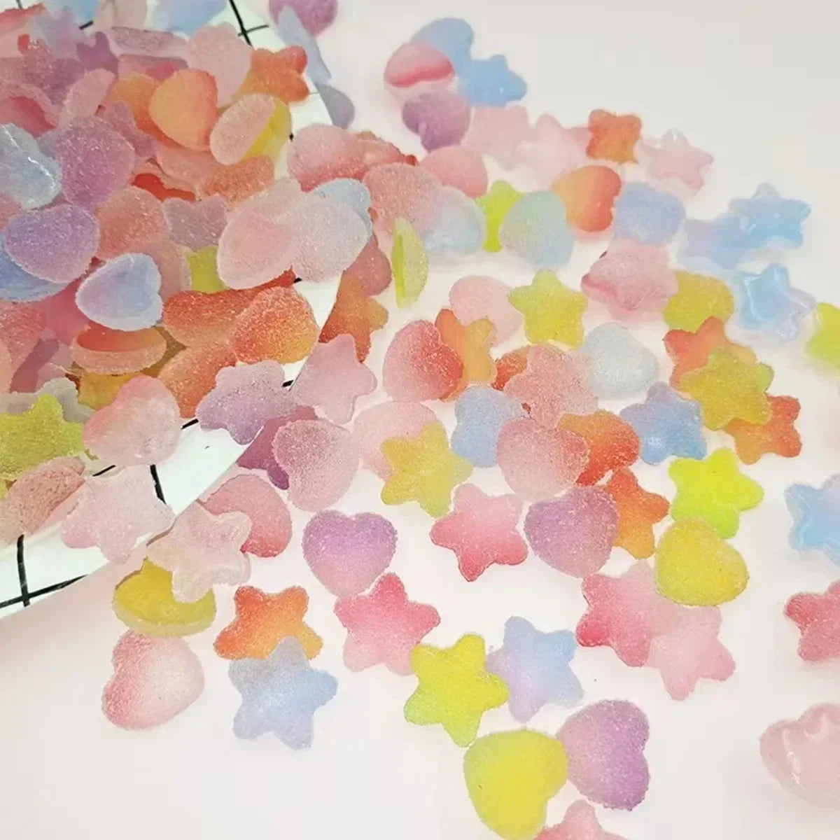 50-Piece Gradient Star & Heart Nail Charms – Resin Cabochon Set