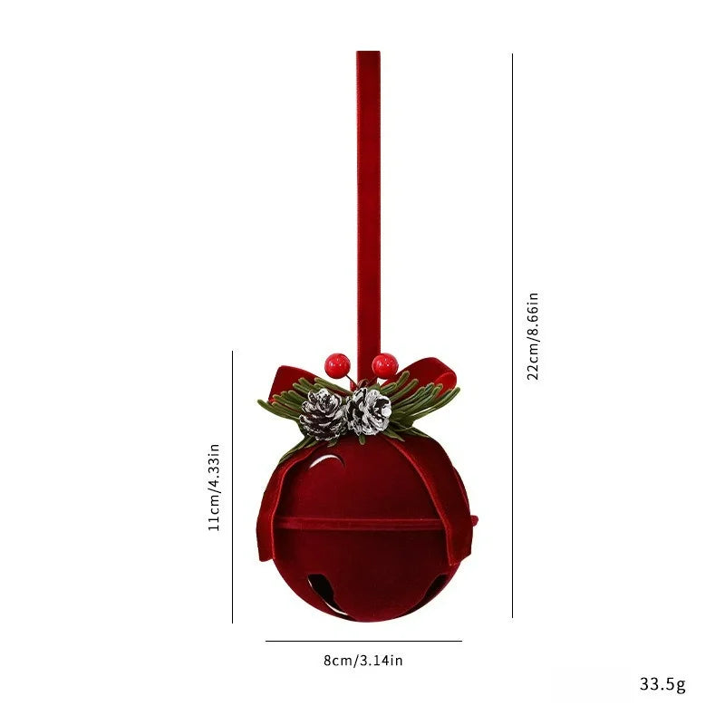 Wine Red Flocked Christmas Bell Ornament | Nordic Tree Pendant