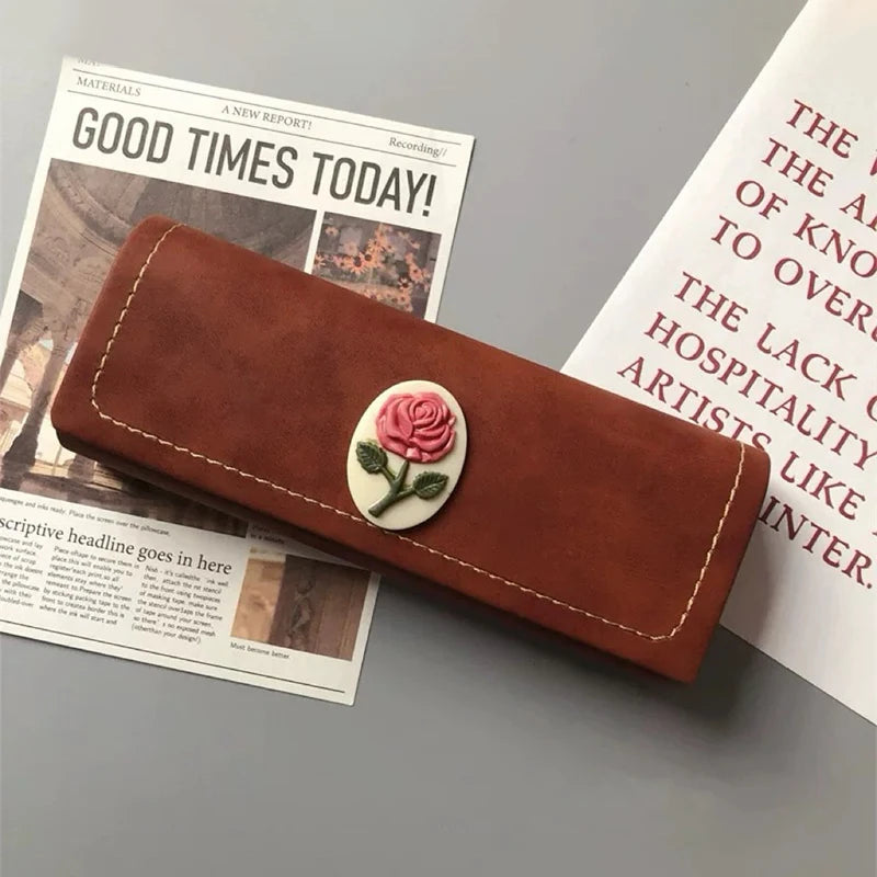 Vintage Rose Pattern Glasses Case – PU Leather Eyewear Box
