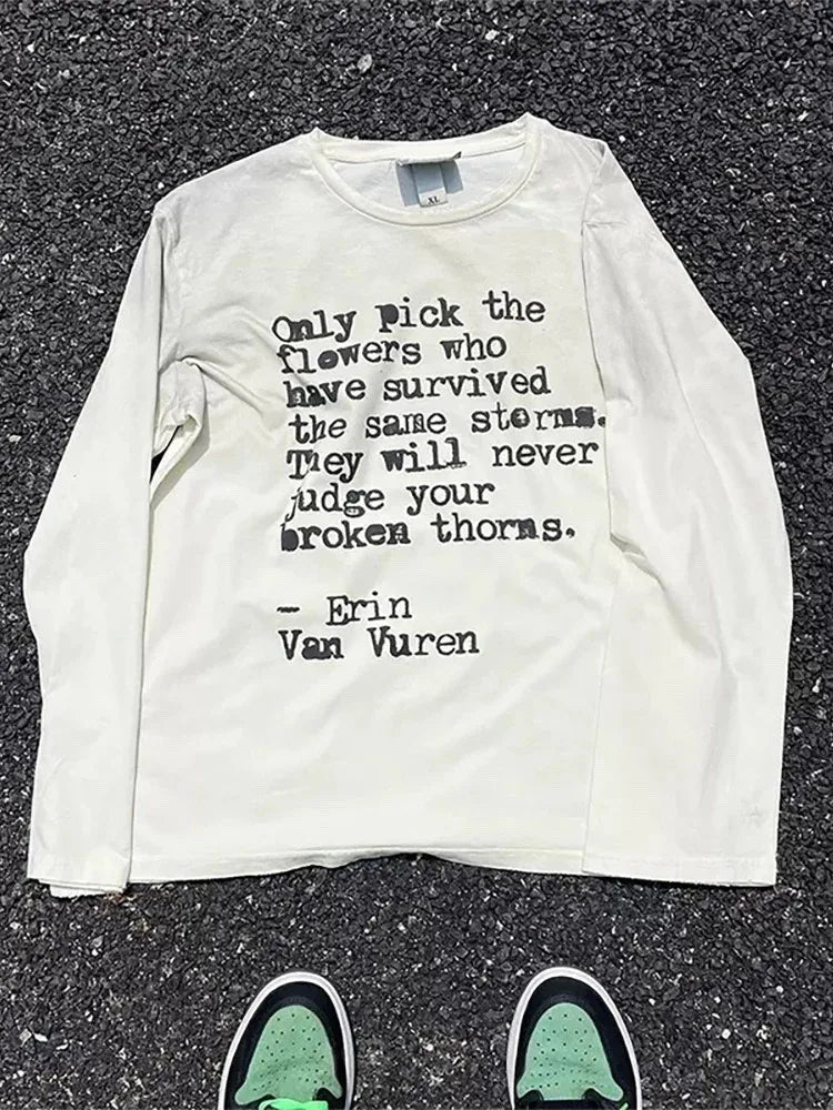 Y2K Long Sleeve Crop Top – Gothic Harajuku Streetwear Tee