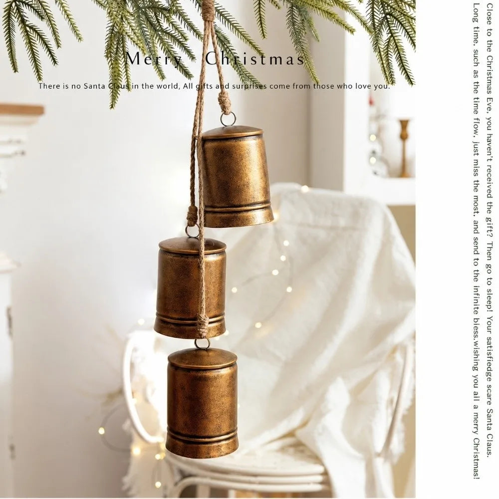 Vintage Iron Christmas Bell Ornament | Rustic Jute Rope Cluster