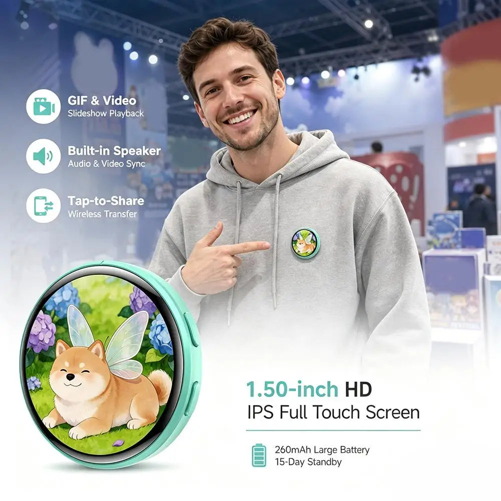 Smart Electronic Badge 1.5" IPS Touch Screen GIF & Sound Pin
