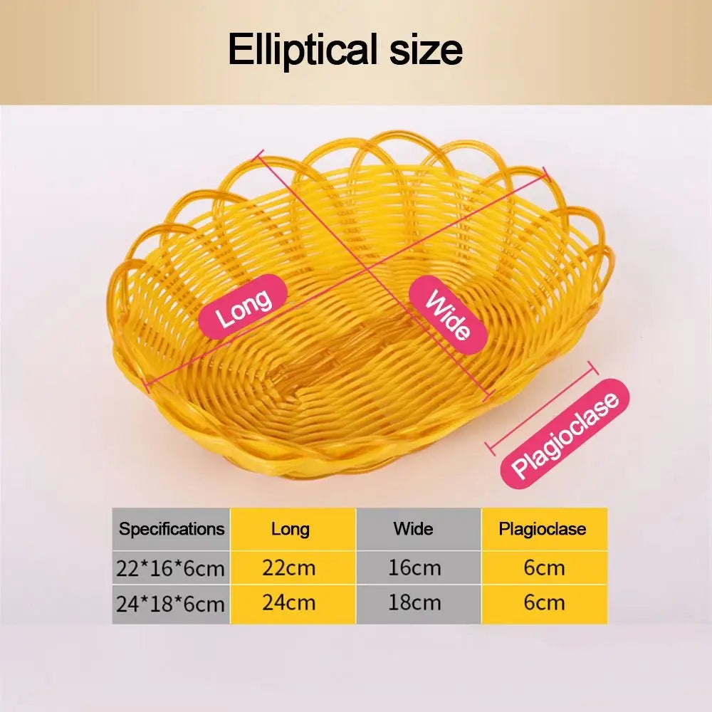 Woven Rattan-Style Plastic Basket – Bread, Snack & Fruit Serving