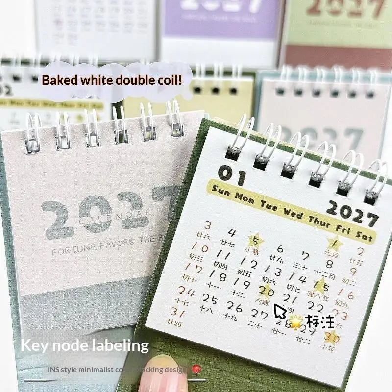 Minimalist 2027 Mini Desk Calendar – Color-Block Desktop Décor