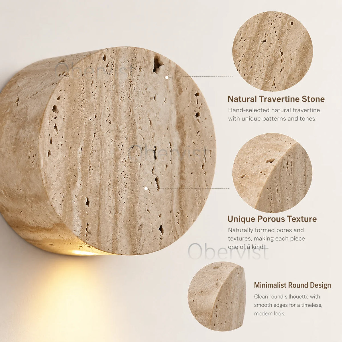 Wabi Sabi Yellow Travertine LED Wall Sconce | Natural Stone Lamp