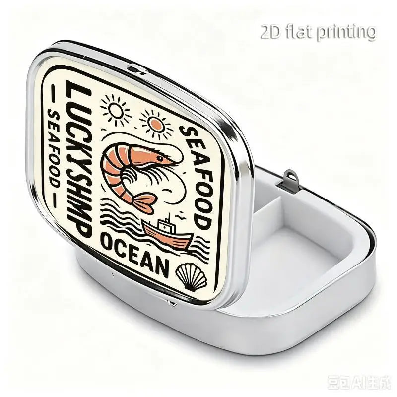Sardines Print Metal Pill Box – 2-Compartment Travel Organizer