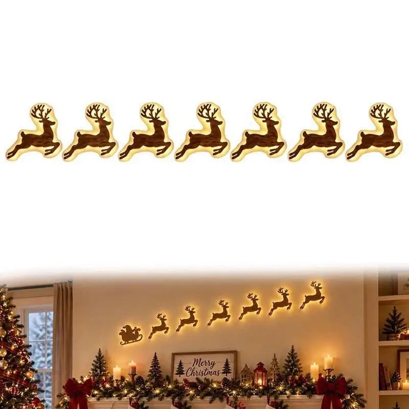 LED Glowing Wooden Reindeer Wall Décor – 7-Piece Christmas Set