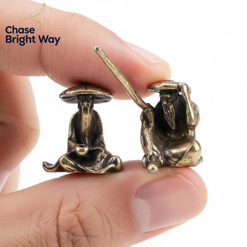 Vintage Brass Fisherman Mini Statue | Bonsai Zen Garden Decor