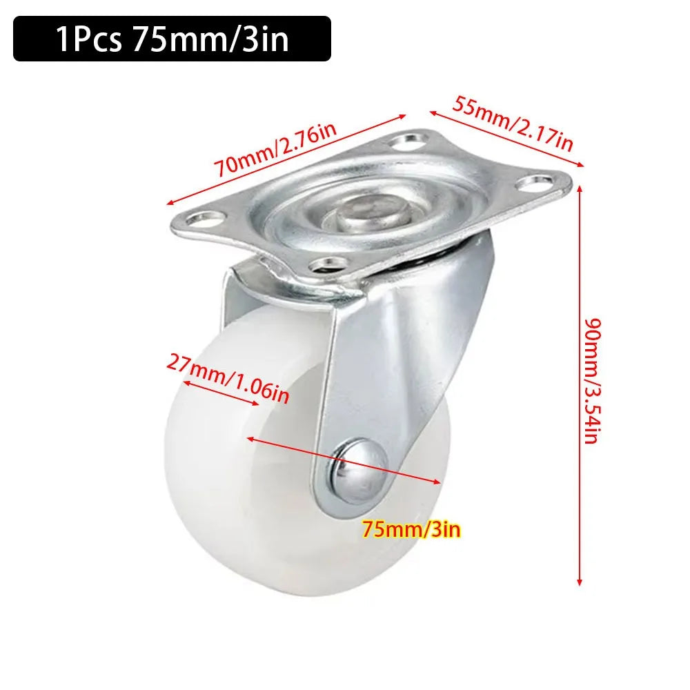 Heavy Duty 360° Swivel Caster Wheels – White Nylon Furniture Rollers